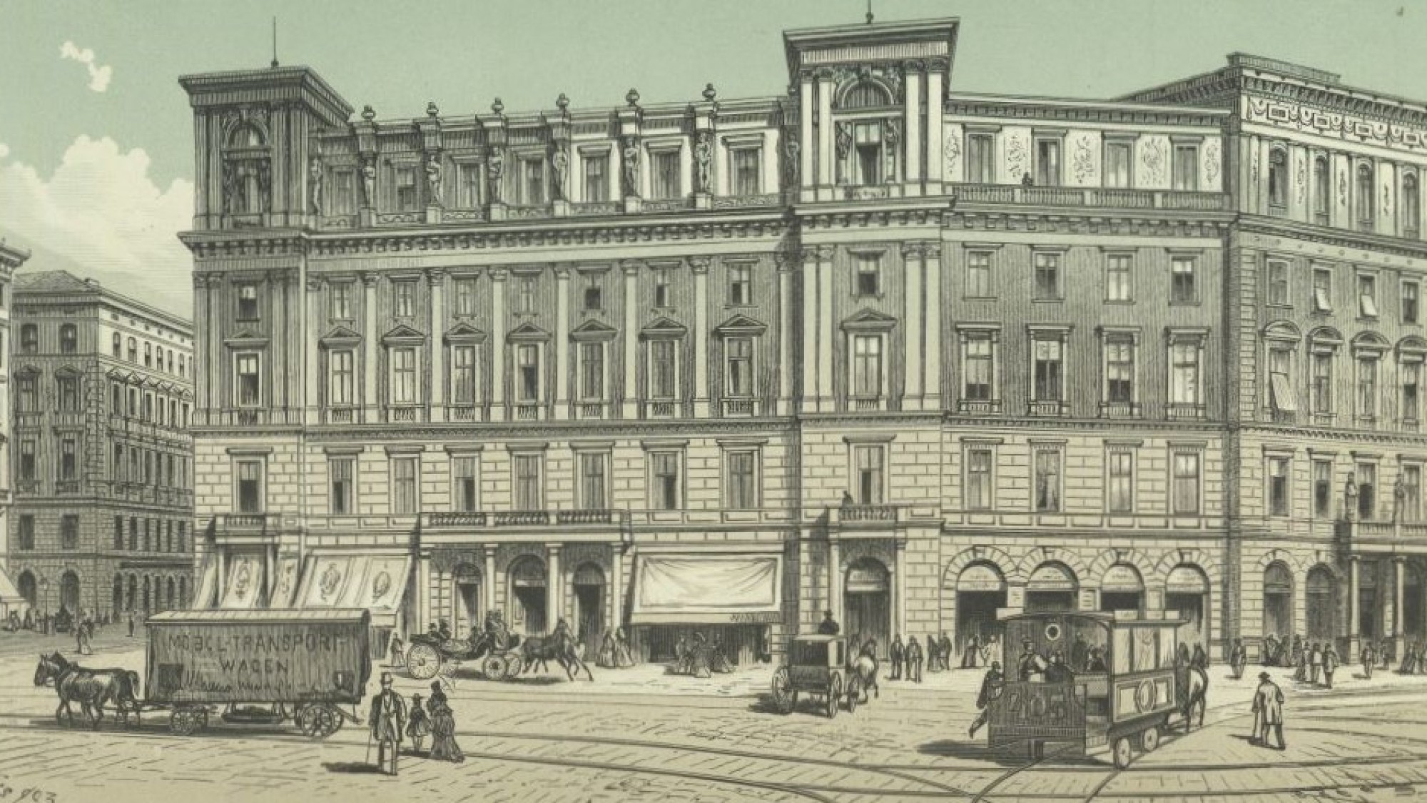 Lladislaus Eugen Petrovits, Franzensring Wien 1880 Farbdruck: 